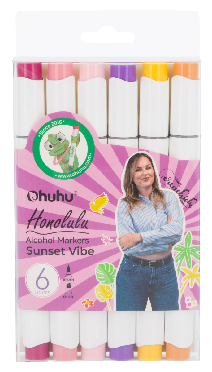 CreaChick Productfoto Creachick X Ohuhu Alcohol Markers Brush  Chisel Set Van 6   Sunset Vibe 2 Min